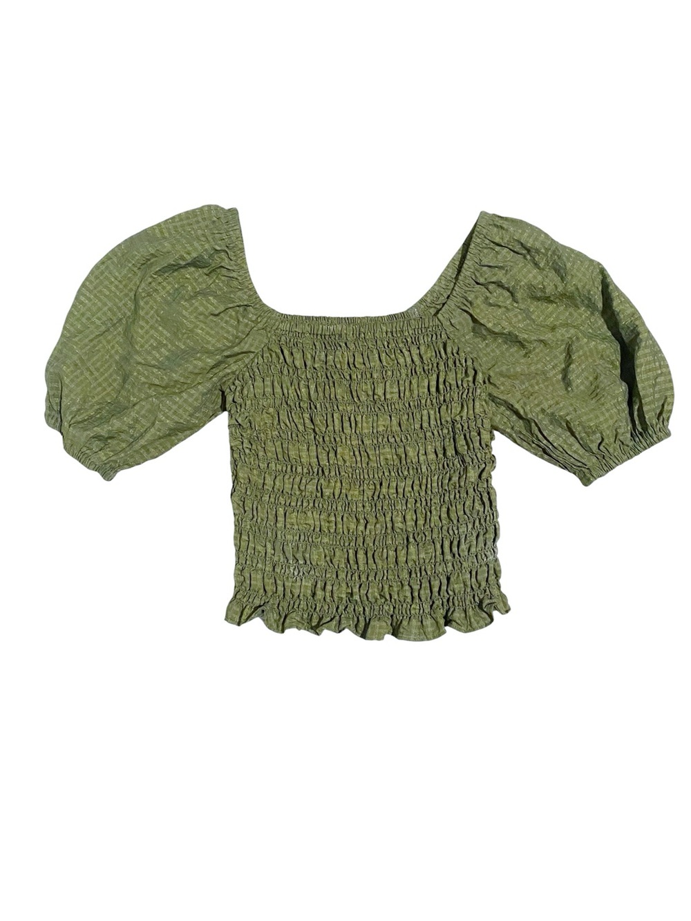 Old Navy Olive Green Smocked Puff Sleeve Top Size XS
